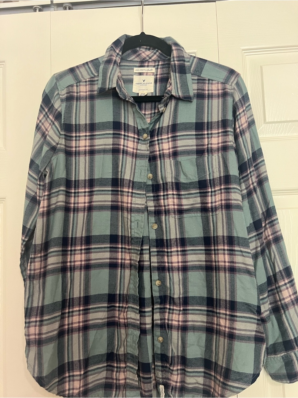 American Eagle Outfitters Plaid Button-Down in Teal and Pink